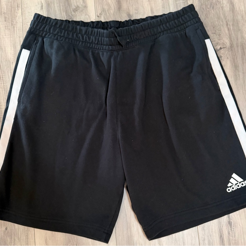 adidas Black Athletic Shorts with White Side Stripes
